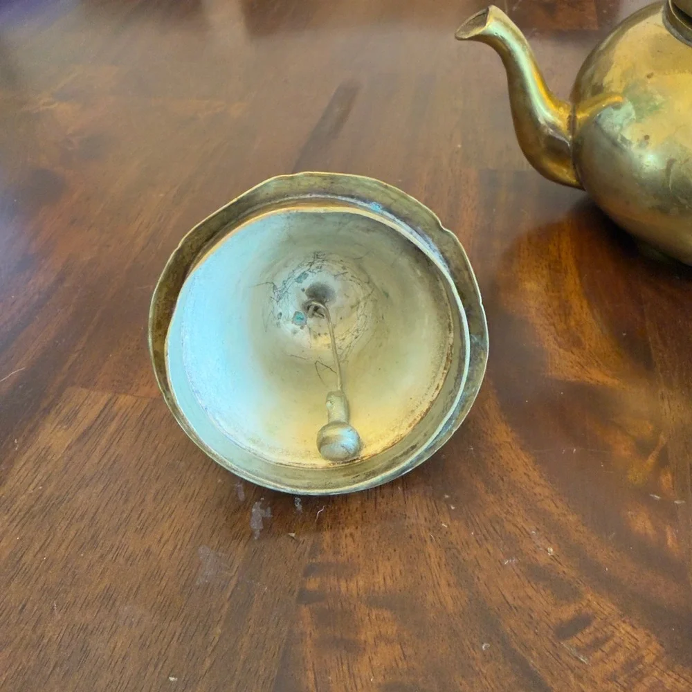 Vintage Brass Stacking Tea Set 4 Piece Teapot Creamer Sugar Bell Lid India Style